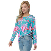 Kaamastra Blue Floral & Stripes Print Full Sleeve women's Top